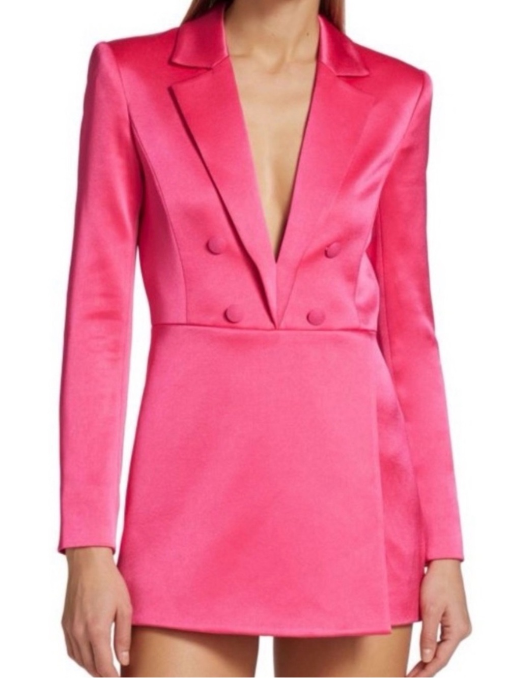 Alice + Olivia Mayra tuxedo Satin Double-Breasted Blazer romper NWT